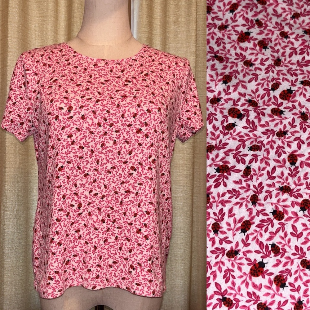 Croft and Barrow The Classic Tee Womens Petite Small Lady Bug Leaves Shirt